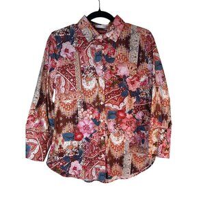 2/$30 Chicos Size 0 Floral Paisley Button Down Shirt Long Sleeve